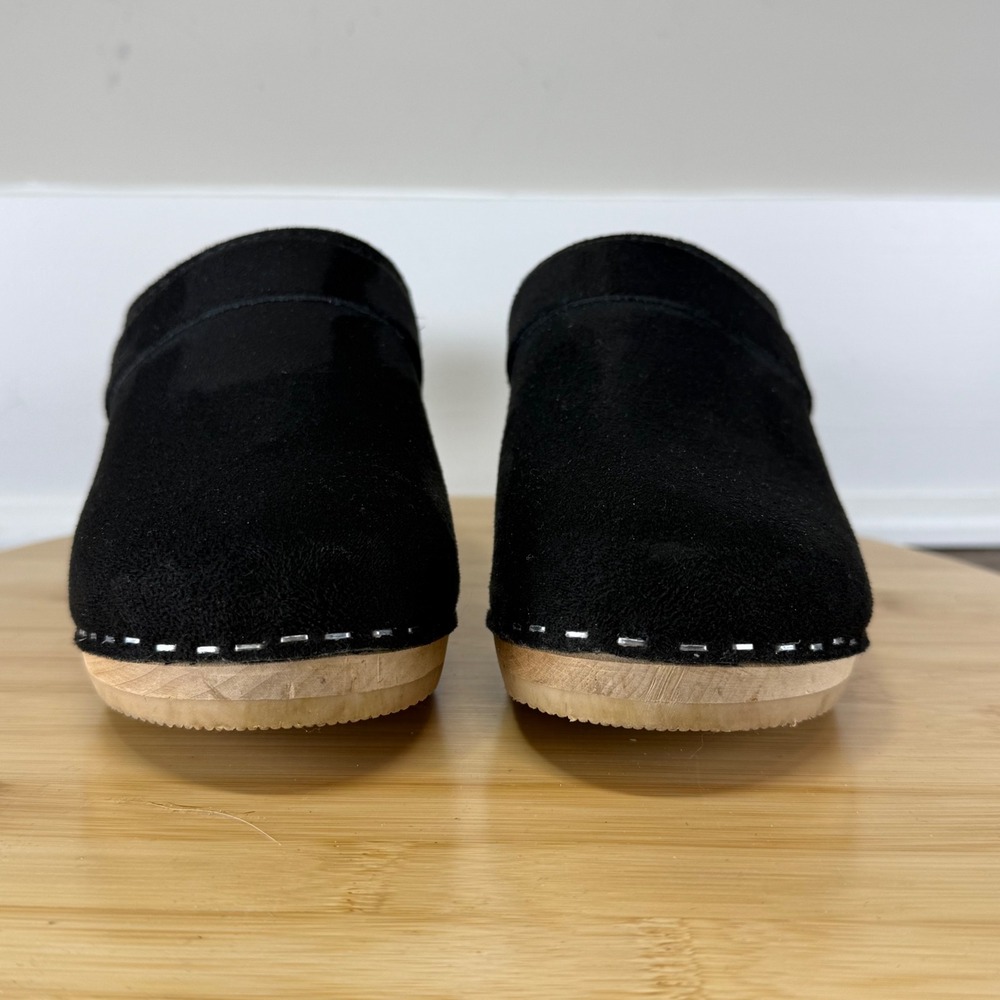 Good Maguba Clog Mules Women 37 Black Good Suede Wood Stapled Swedish Shoes - Picture 2 of 8
